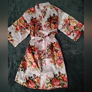 Floral Print Satin Robe Women's Size Small